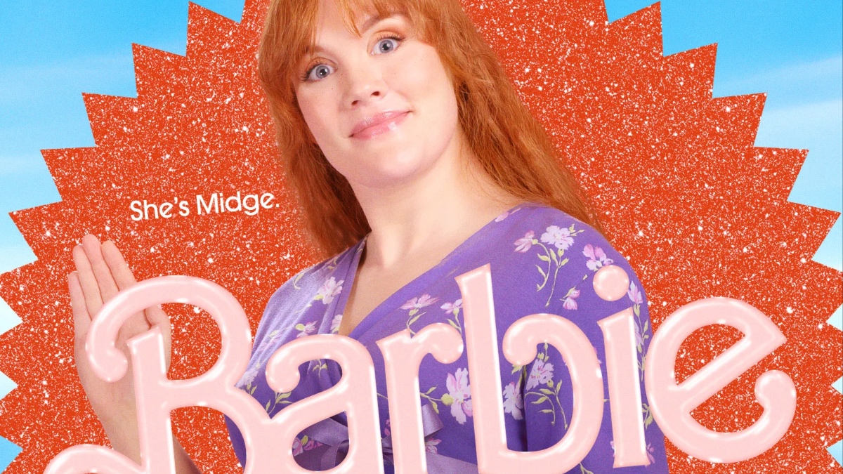 Emerald Fennell as Midge waving in Barbie promotional poster