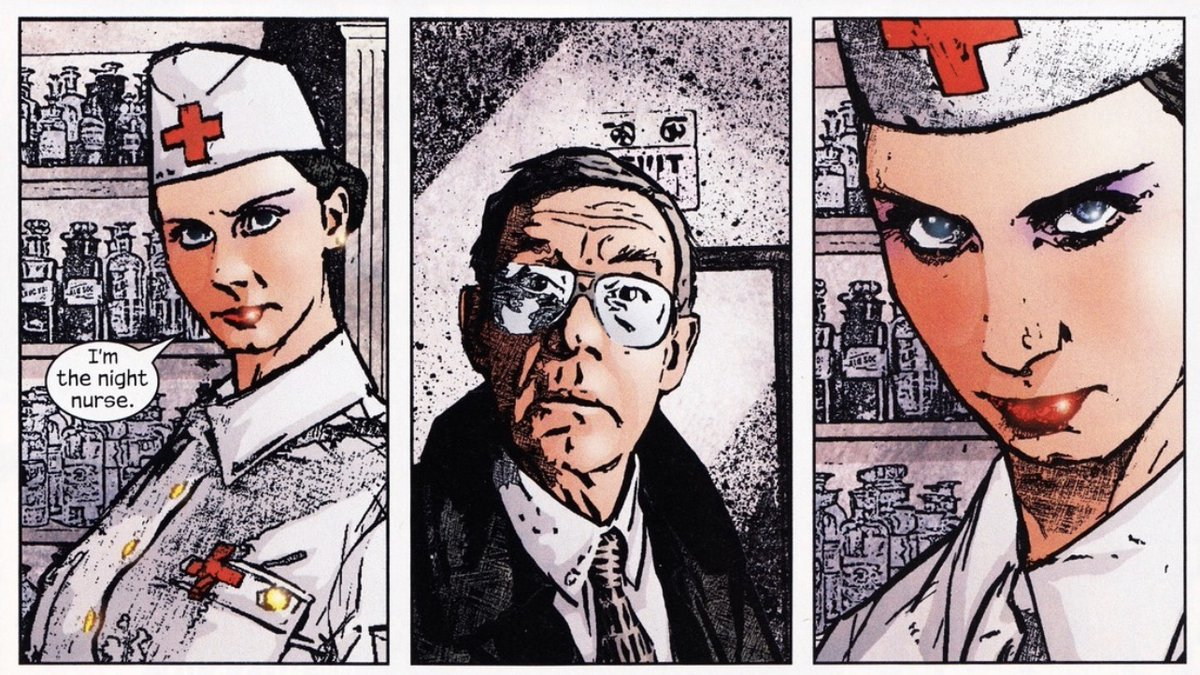 Three panels from a Night Nurse comic