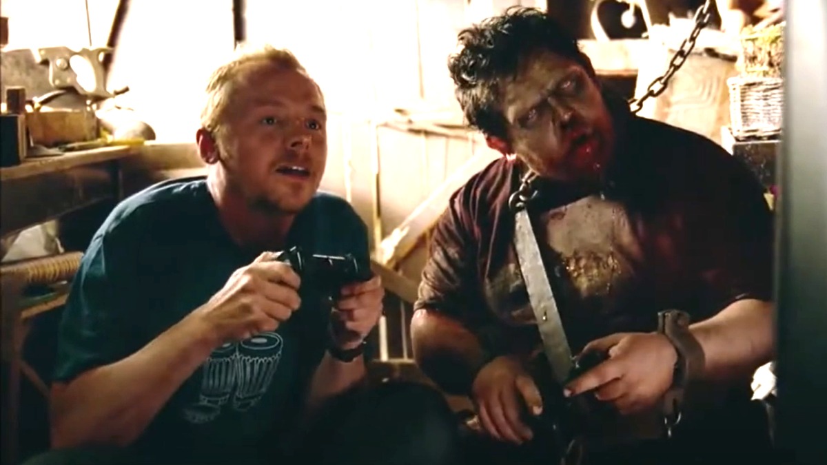 Shaun and zombie Ed playing video games