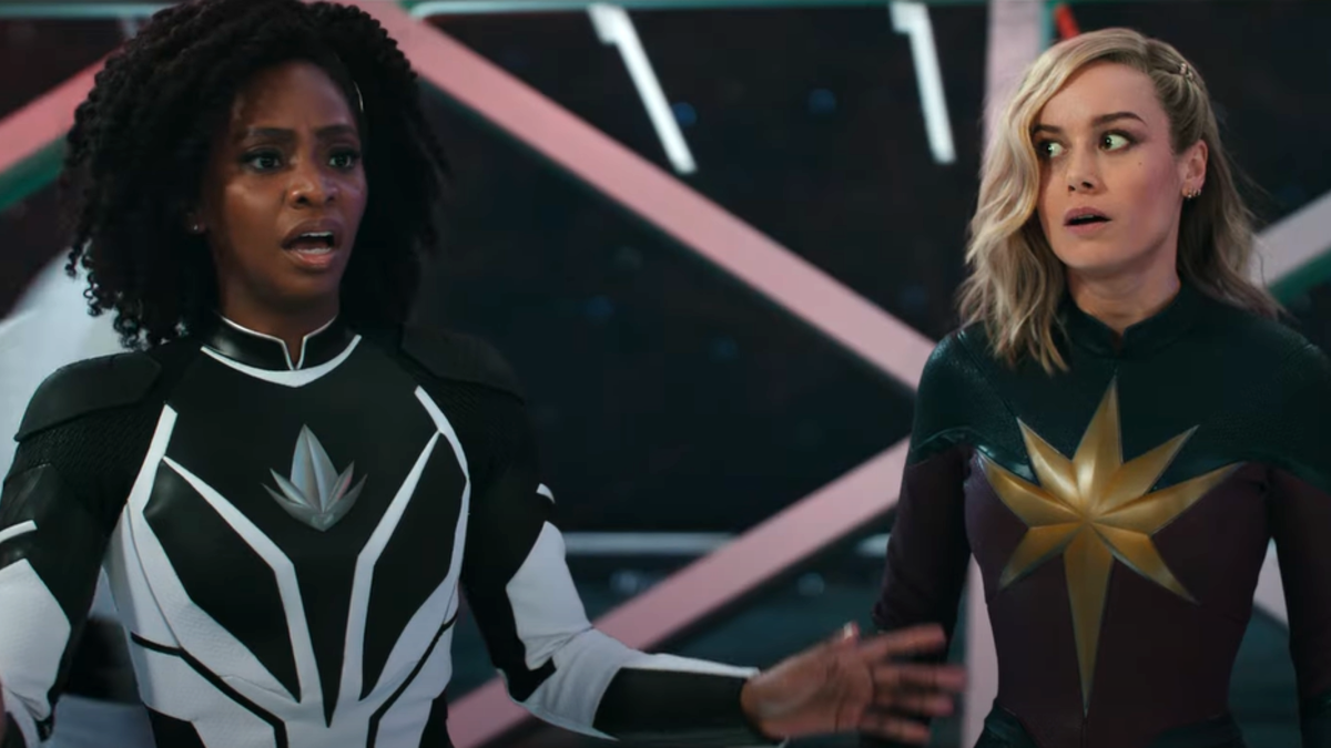 Teyonah Parris as Monica Rambeau and Brie Larson as Captain Marvel in 'The Marvels'