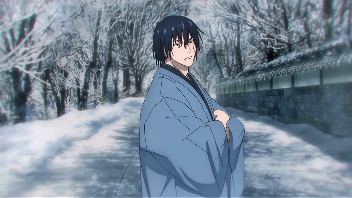 Jujutsu Kaisen's character Toji is standing in the snow. 
