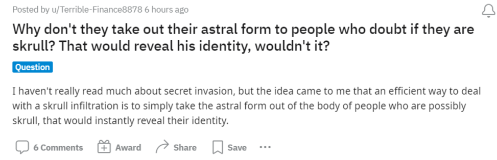 Secret Invasion Reddit post