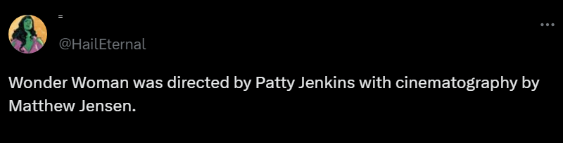 Postagem do Twitter de Patty Jenkins