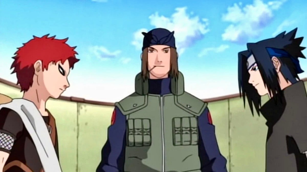 ‘Naruto’ character Genma supervises as Gaara and Sasuke prepare to fight.