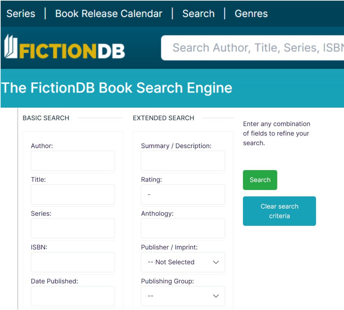 FictionDB website screengrabs