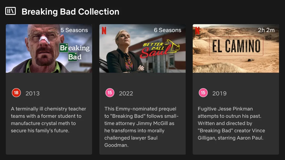 Breaking Bad Collection on Netflix - Breaking Bad, Better Call Saul, El Camino