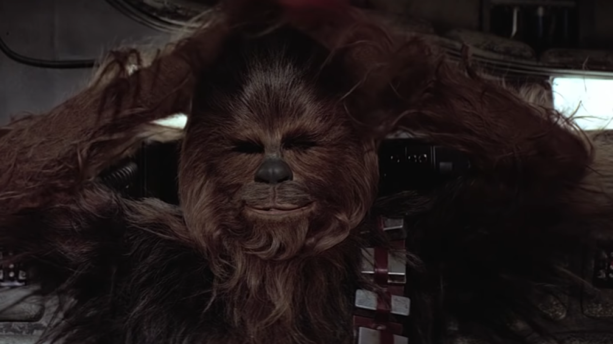 Chewbacca with his hands behind his head