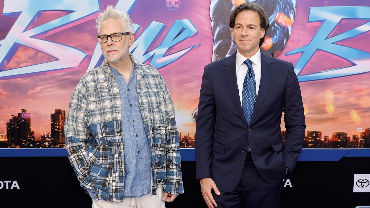 HOLLYWOOD, CALIFORNIA - AUGUST 15: (L-R) James Gunn and Peter Safran, Co-Chairman & CEO, DC Studios attend Warner Bros. "Blue Beetle" Los Angeles Special Screening at TCL Chinese Theatre on August 15, 2023 in Hollywood, California.