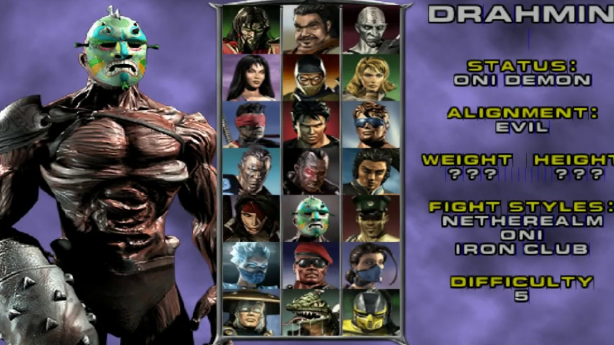 Drahmin on the "Mortal Kombat Deadly Alliance" character selection screen