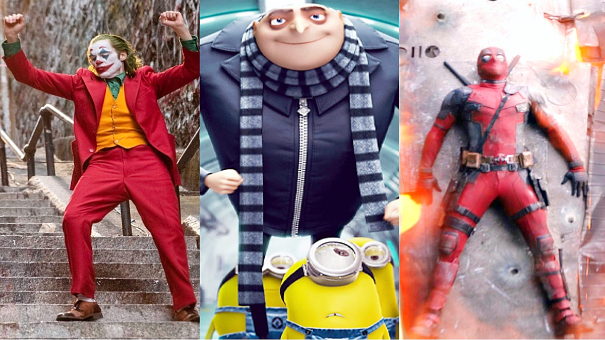 Images from Joker, Despicable Me 3, and Deadpool 2
