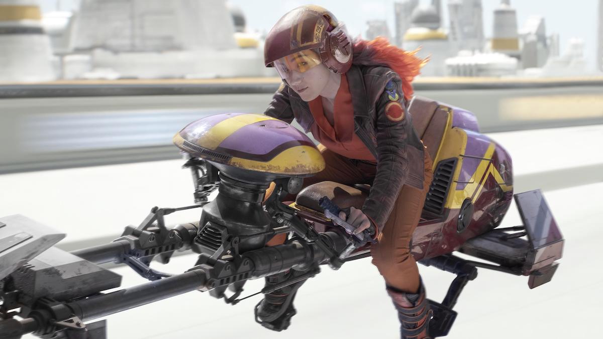 Sabine is riding on a motor vehicle in Star Wars.