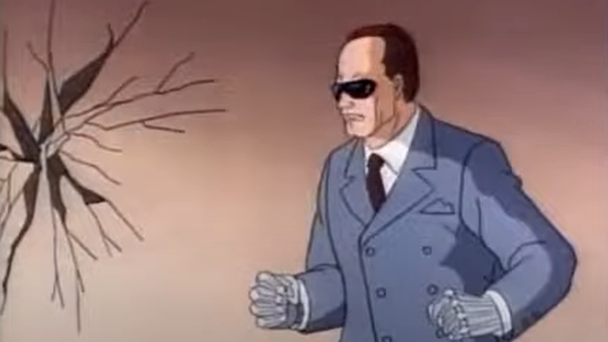 McNamara having just punched a wall in the RoboCop cartoon
