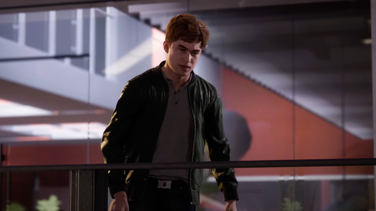 Harry Osborn fazendo careta em Insomniac's "Homem-Aranha 2"