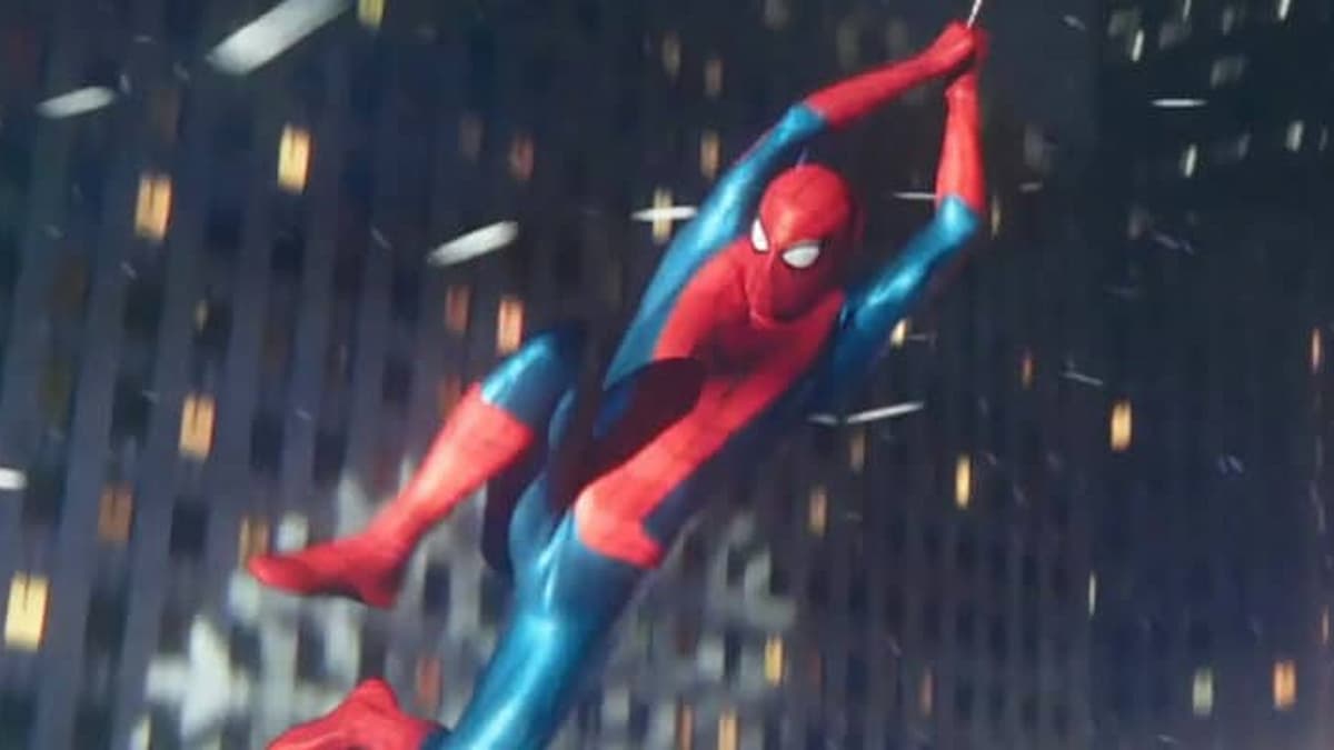 Spider-Man swings through New York at the end of Spider-Man: No Way Home. 