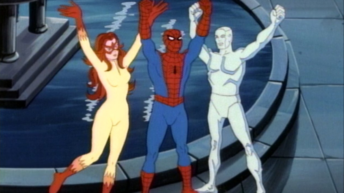 Spider-Man and his friends cheering