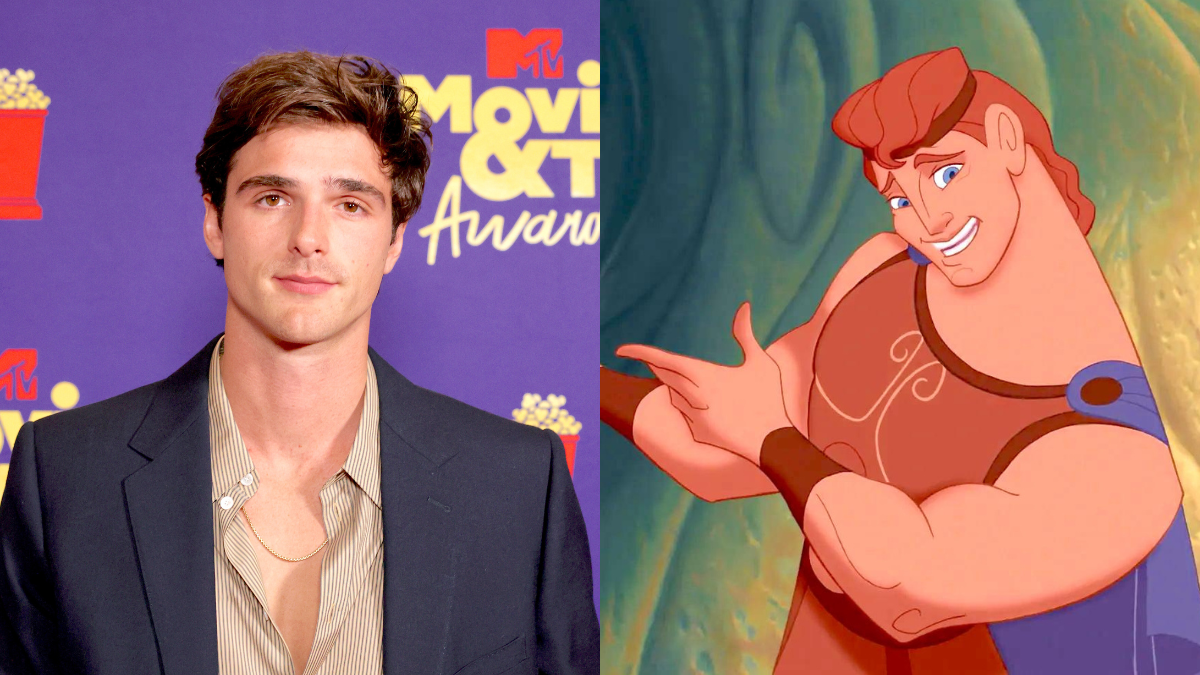 Jacob Elordi next to Hercules from Disney's 'Hercules'