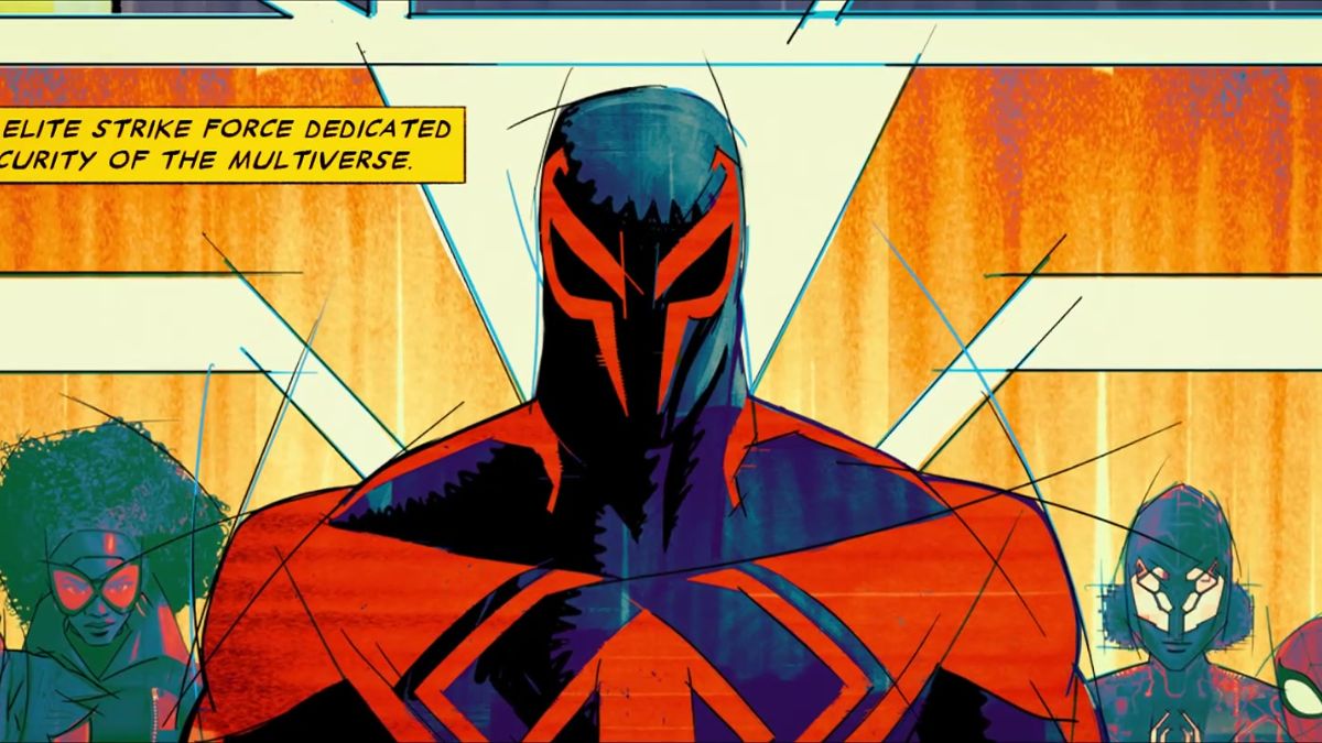 Screencap of Miguel O'Hara's introduction in 'Spider-Man: Across The Spider-Verse.'