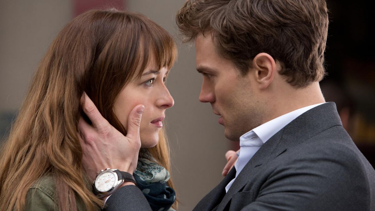 Ana and Christian share a close moment in 50 Shades of Grey.