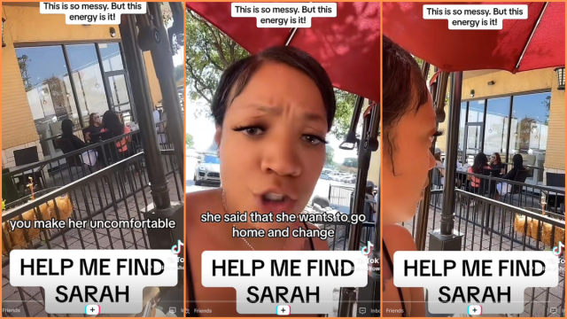 Woman tells Sarah that her friends are talking about her at a lunch date