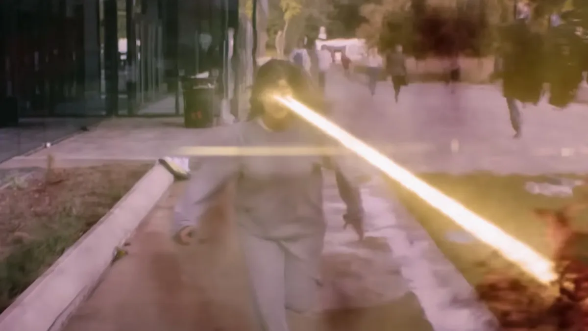 A Godolkin University student shooting lasers out of her eyes