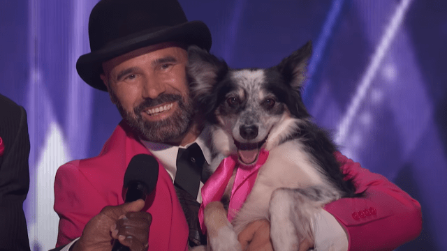 Adrian Stoica and his dog, Hurricane, pose on 'America's Got Talent'