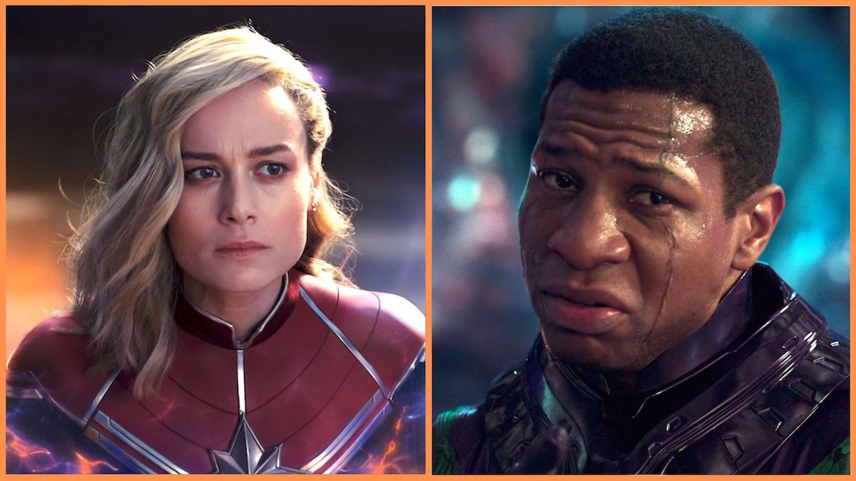 Side by side of Brie Larson from The Marvels and Jonathan Majors from 'Ant Man and the Wasp Quantumania'