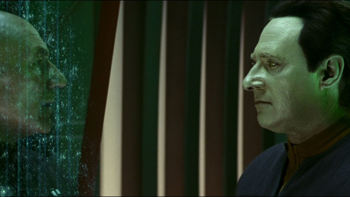 Data beaming Picard out of the ship in 'Star Trek: Nemesis'