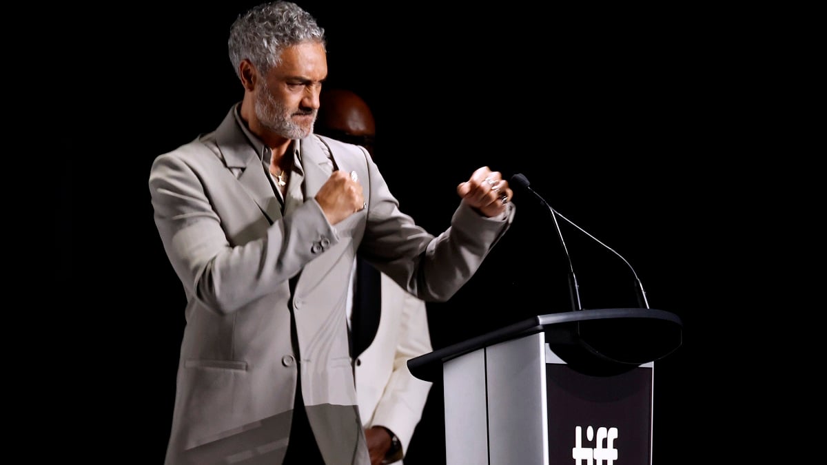 TORONTO, ONTARIO - SEPTEMBER 10: 2023 Taika Waititi on stage at the Toronto International Film Festival "Next Goal Wins" Premiere at Princess of Wales Theatre on September 10, 2023 in Toronto, Ontario.