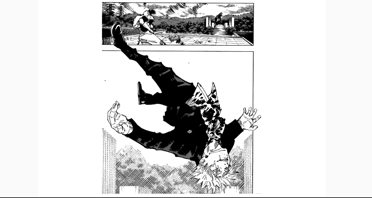 Satoru Gojjo is sent flying in a battle against Toji Zen'in in "Jujutsu Kaisen."