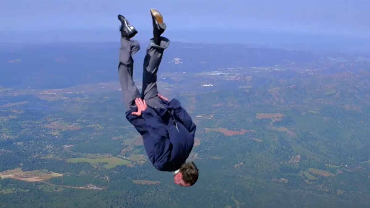 James Bond falling through the air without a parachute