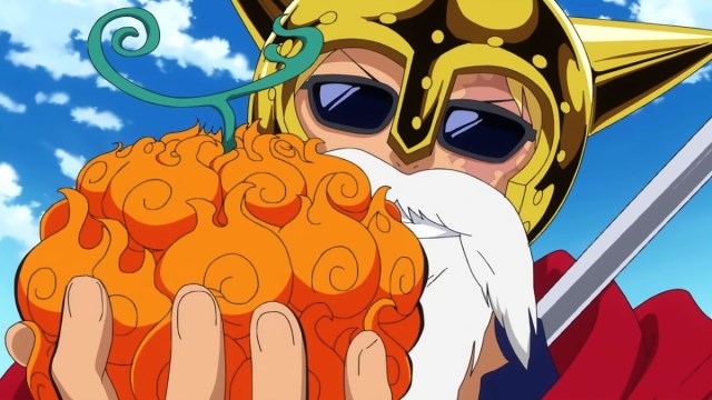 Sabo from One Piece holding the Fire Fire fruit in Dressrosa