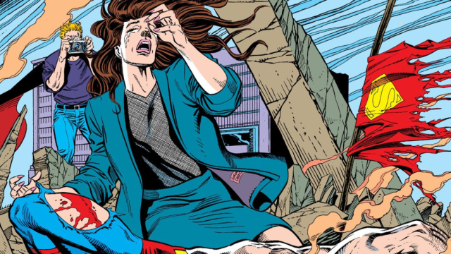 Lois Lane mourning Superman in the pages of the Death of Superman story