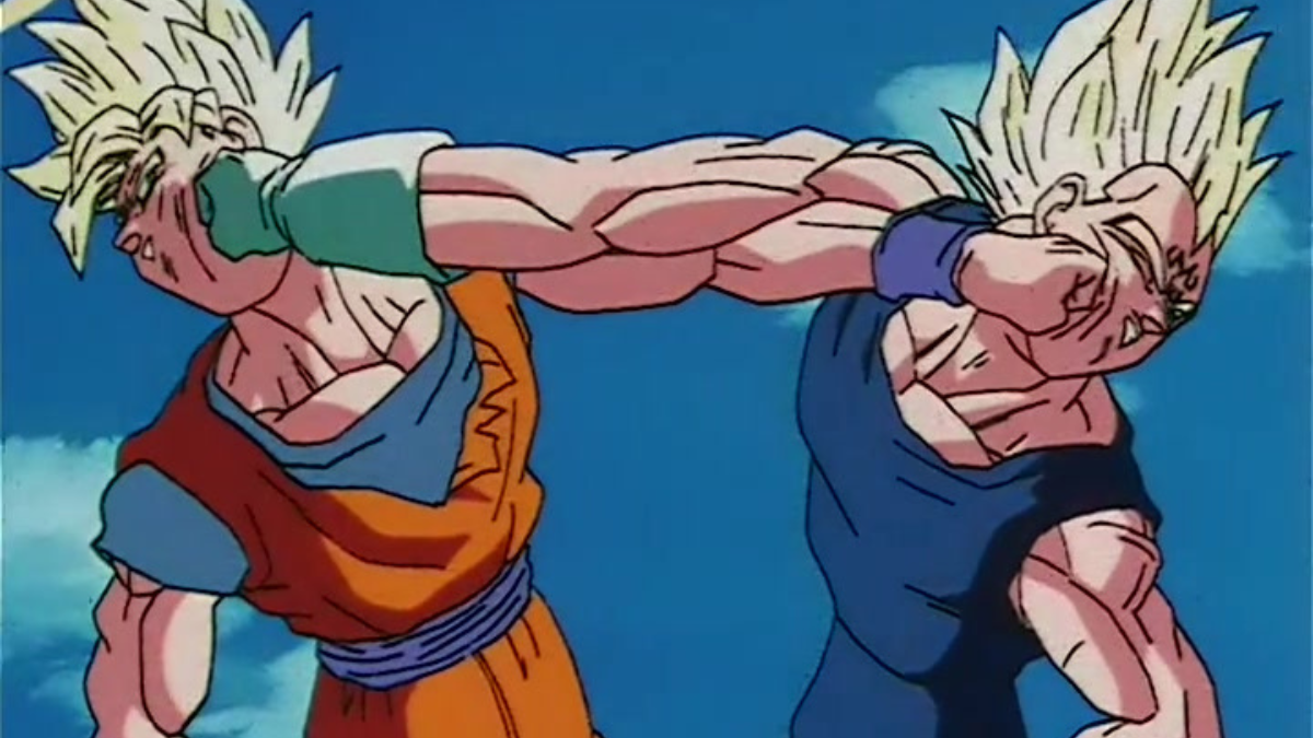 Goku and Vegeta fighting