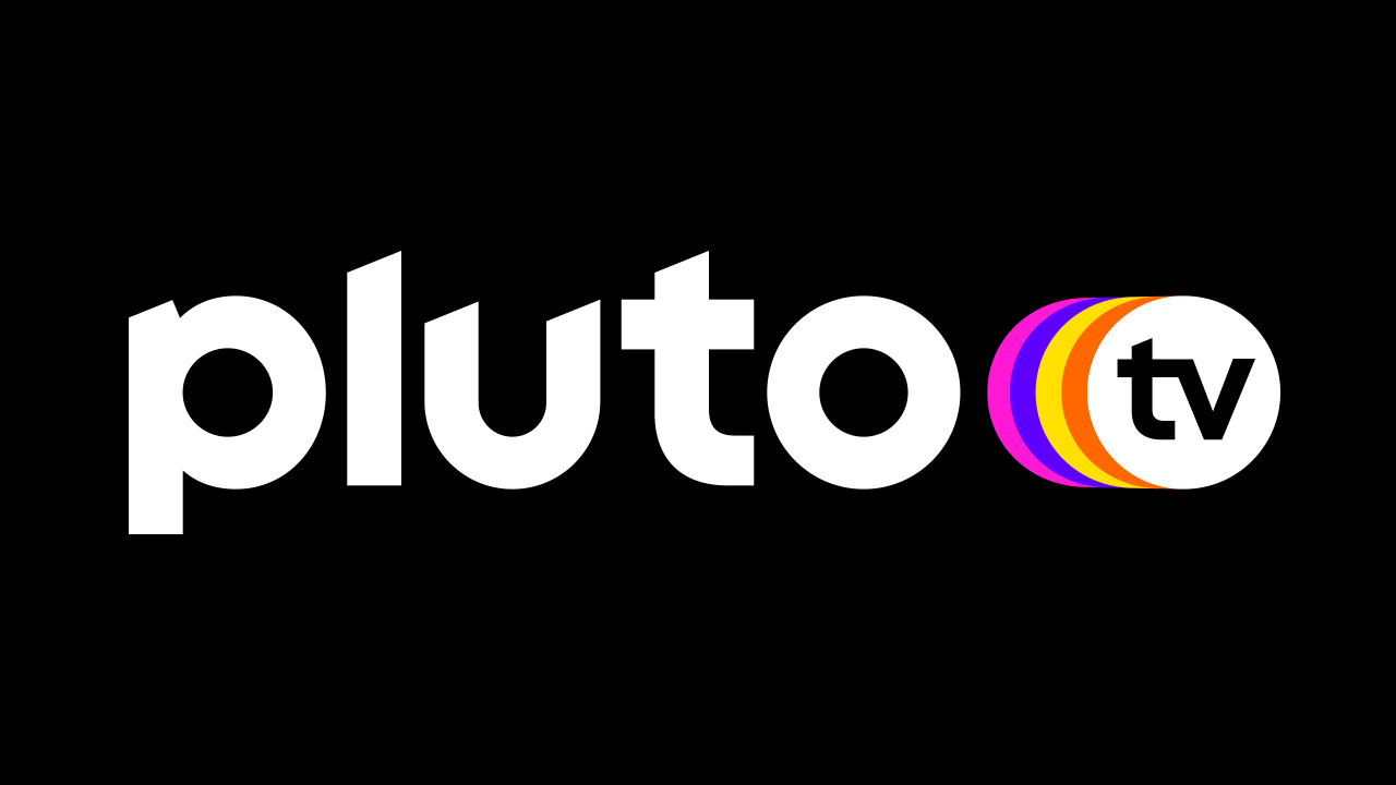 The white Pluto TV logo is shown against a black background.