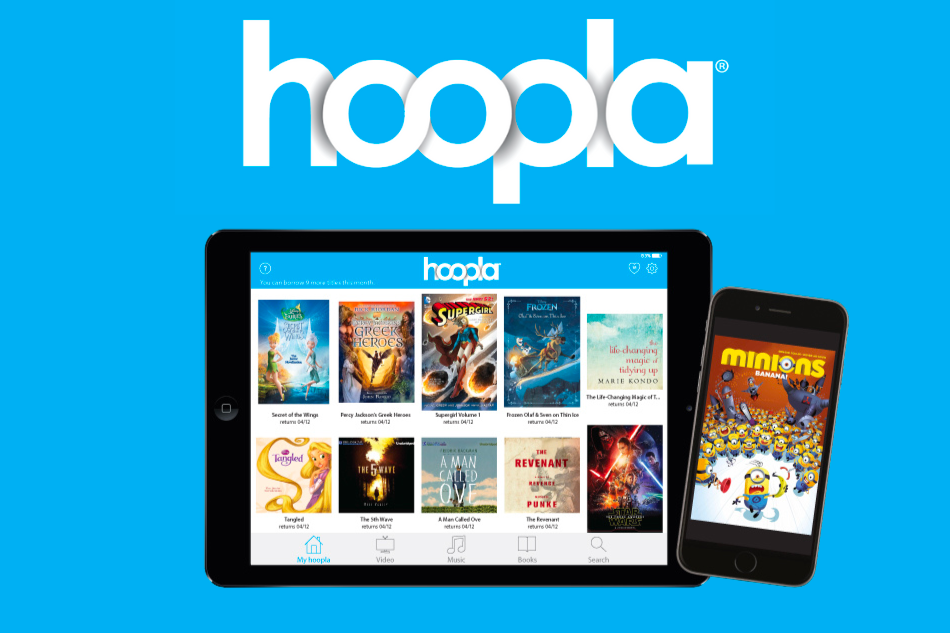 An iPad and an iPhone both display content that is available on Hoopla. 