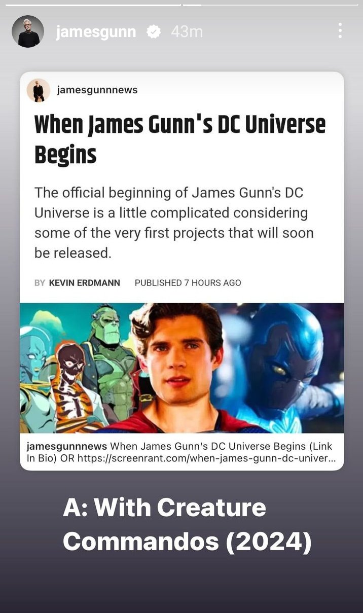 James Gunn confirms Creature Commandos is the first DCU project on Instagram