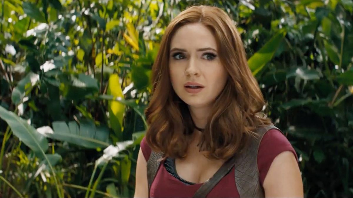 Karen Gillan looks confused as Ruby Roundhouse in 'Jumanji: The Next Level'