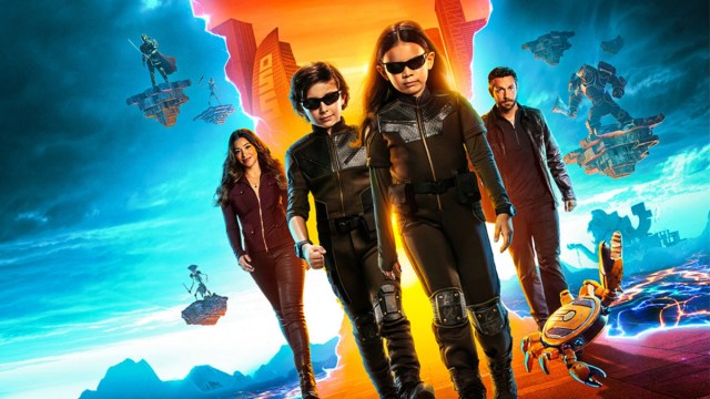 Everly Carganilla, Connor Esterson, Zachary Levi, and Gina Rodriguez feature in the banner poster for 'Spy Kids: Armageddon'