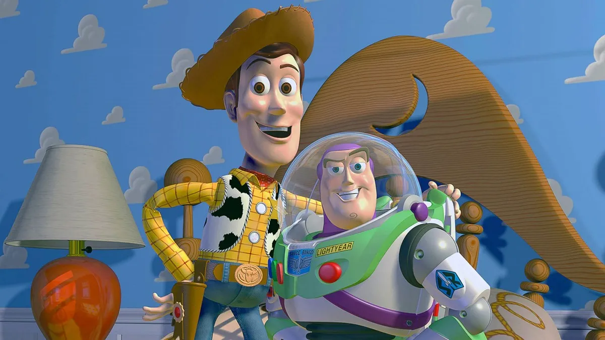 Woody and Buzz are posing together in Toy Story.