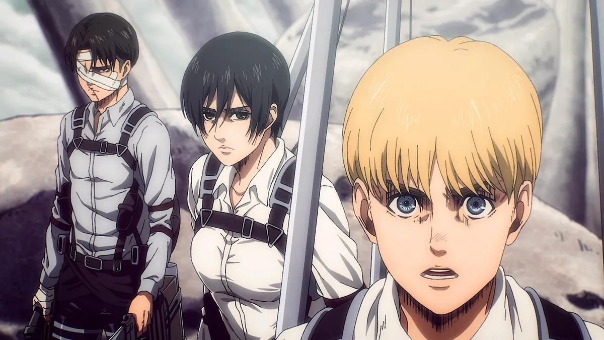 Armin, Mikasa, and Levi in the grand finale of ‘Attack On Titan’