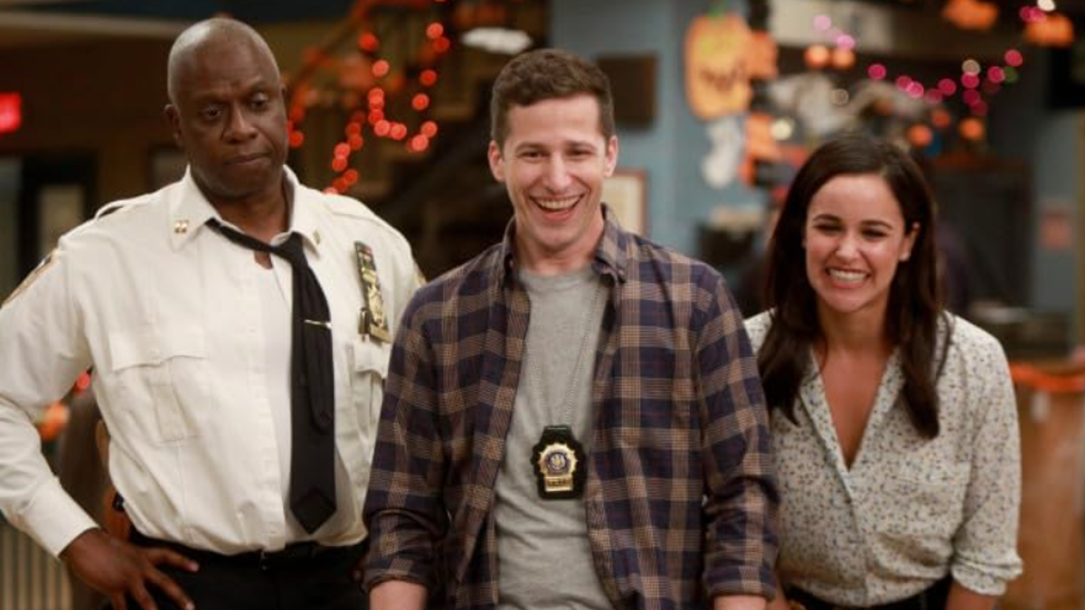 Andre Braugher, Andy Samberg, and Melissa Fumero in 'Brooklyn Nine-Nine'