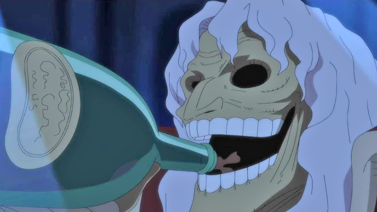 Captain John's zombie drinking wine in Thriller Bark, One Piece
