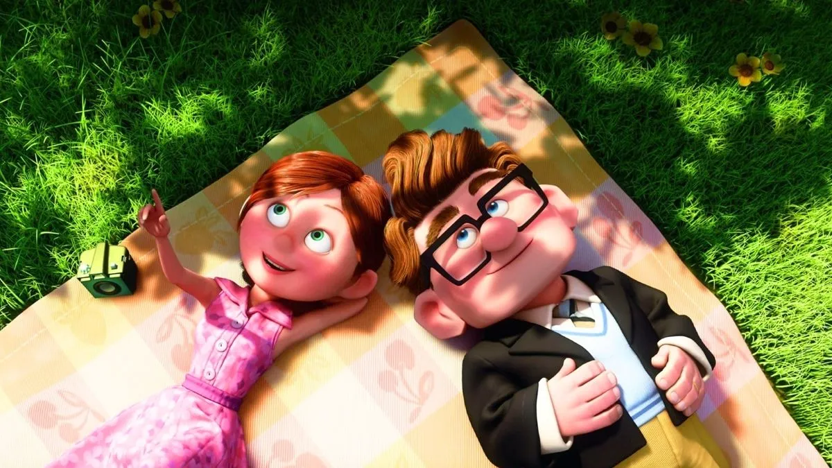 Carl and Ellie from Disney's 'Up' share a picnic date.