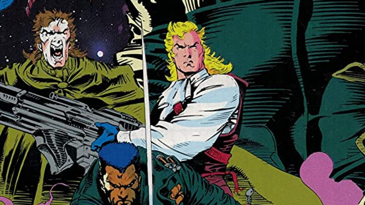 Frank Drake holding his anti-vampire gun, Linda.