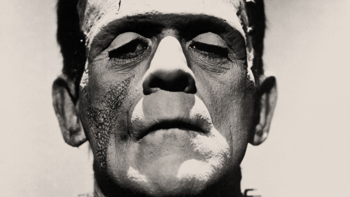 Close up of Boris Karloff as Frankenstein's Monster