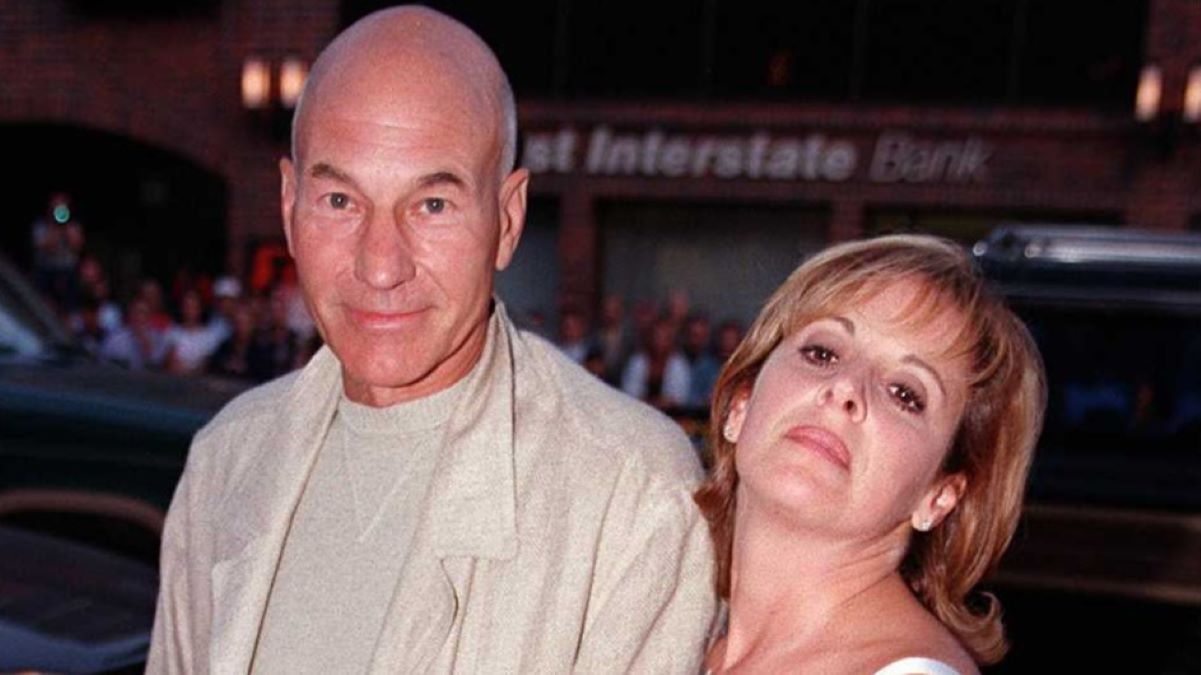 Patrick Stewart and his second wife Wendy Nuess at the 1995 Los Angeles premiere of "Desperado".