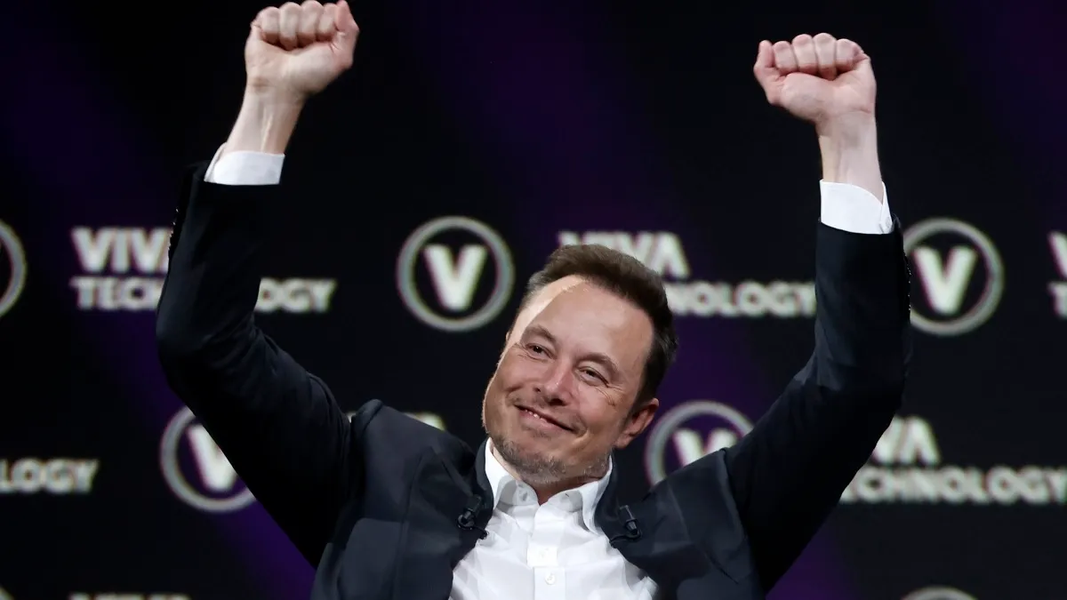 PARIS, FRANCE - JUNE 16: Chief Executive Officer of SpaceX and Tesla and owner of Twitter, Elon Musk gestures as he attends the Viva Technology conference dedicated to innovation and startups at the Porte de Versailles exhibition centre on June 16, 2023 in Paris, France. Elon Musk is visiting Paris for the VivaTech show where he gives a conference in front of 4,000 technology enthusiasts. He also took the opportunity to meet Bernard Arnaud, CEO of LVMH and the French President. Emmanuel Macron, who has already met Elon Musk twice in recent months, hopes to convince him to set up a Tesla battery factory in France, his pioneer company in electric cars.