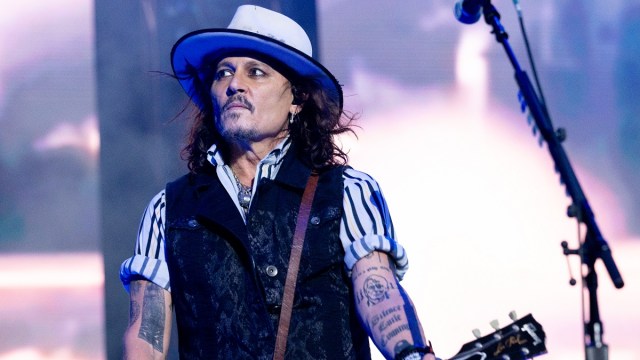MANCHESTER, ENGLAND - JULY 08: (Editorial Use Only) Johnny Depp of Hollywood Vampires performs at Manchester Arena on July 08, 2023 in Manchester, England.