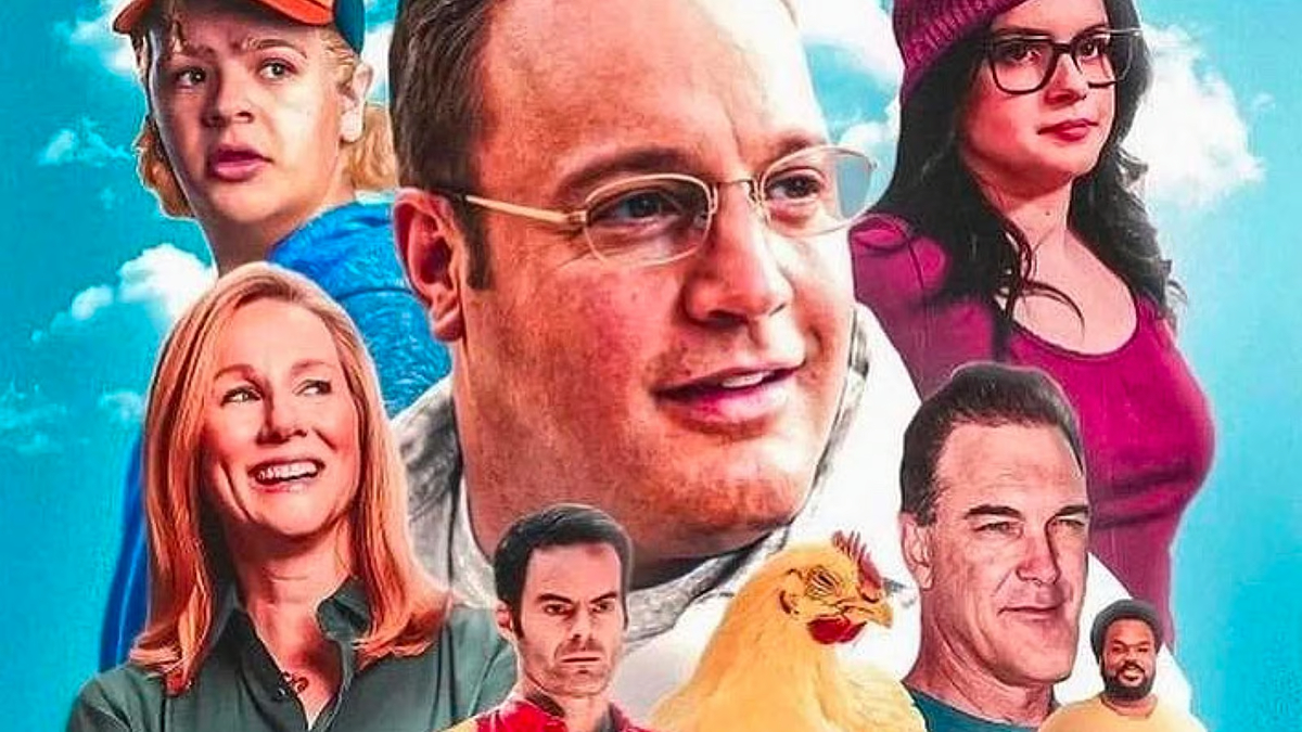The wannabe cast of a fake live action version of 'Family Guy': Kevin James as Peter, Laura Linney as Lois, Gaten Matarazzo as Chris, Ariel Winter as Meg, an everyday dog and baby as Brian and Stewie, Bill Hader as Quagmire, Patrick Warburton (with an exaggerated chin) as Joe, and Craig Robinson as Cleveland.