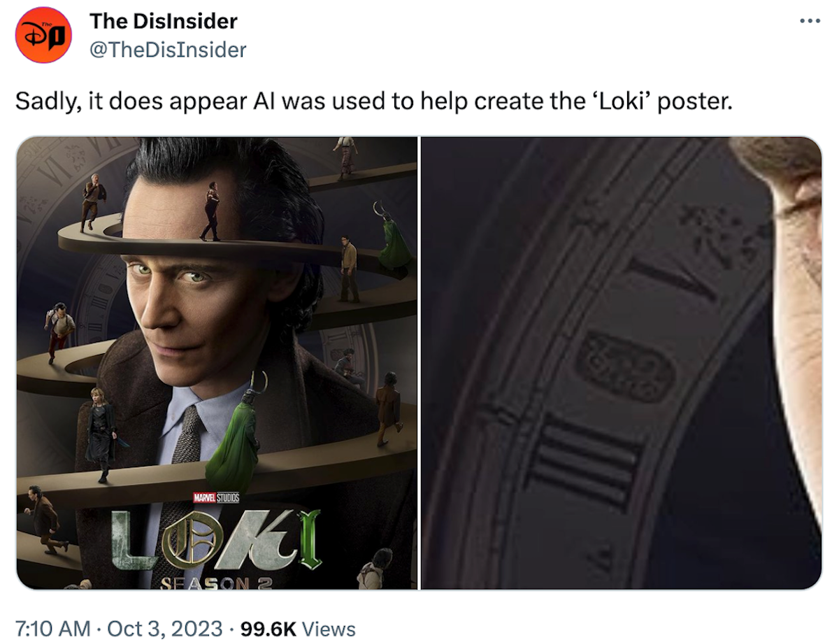 Screenshot of claims that Tom Hiddleston as Loki in 'Loki' season 2 poster was AI generated
